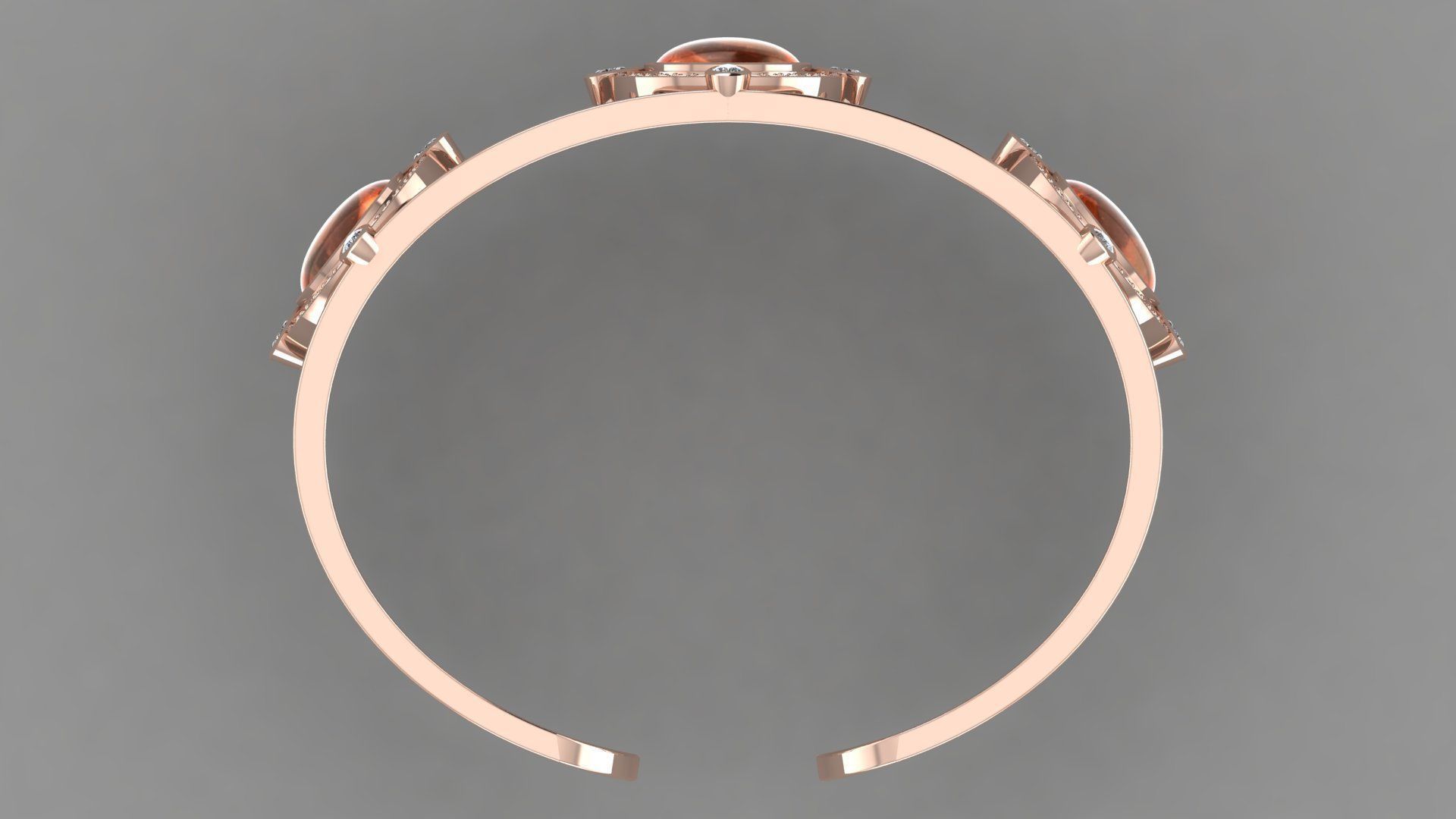 BPY-001 rose gold cuff ring with orange stones and diamonds 3D print model_5