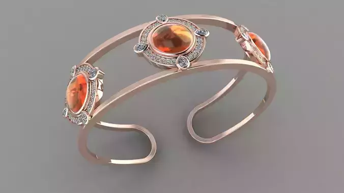 BPY-001 rose gold cuff ring with orange stones and diamonds