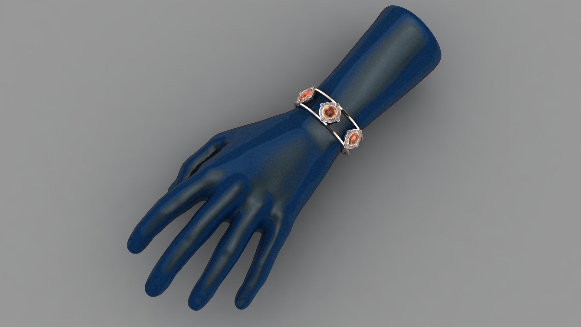 BPY-001 rose gold cuff ring with orange stones and diamonds 3D print model_7