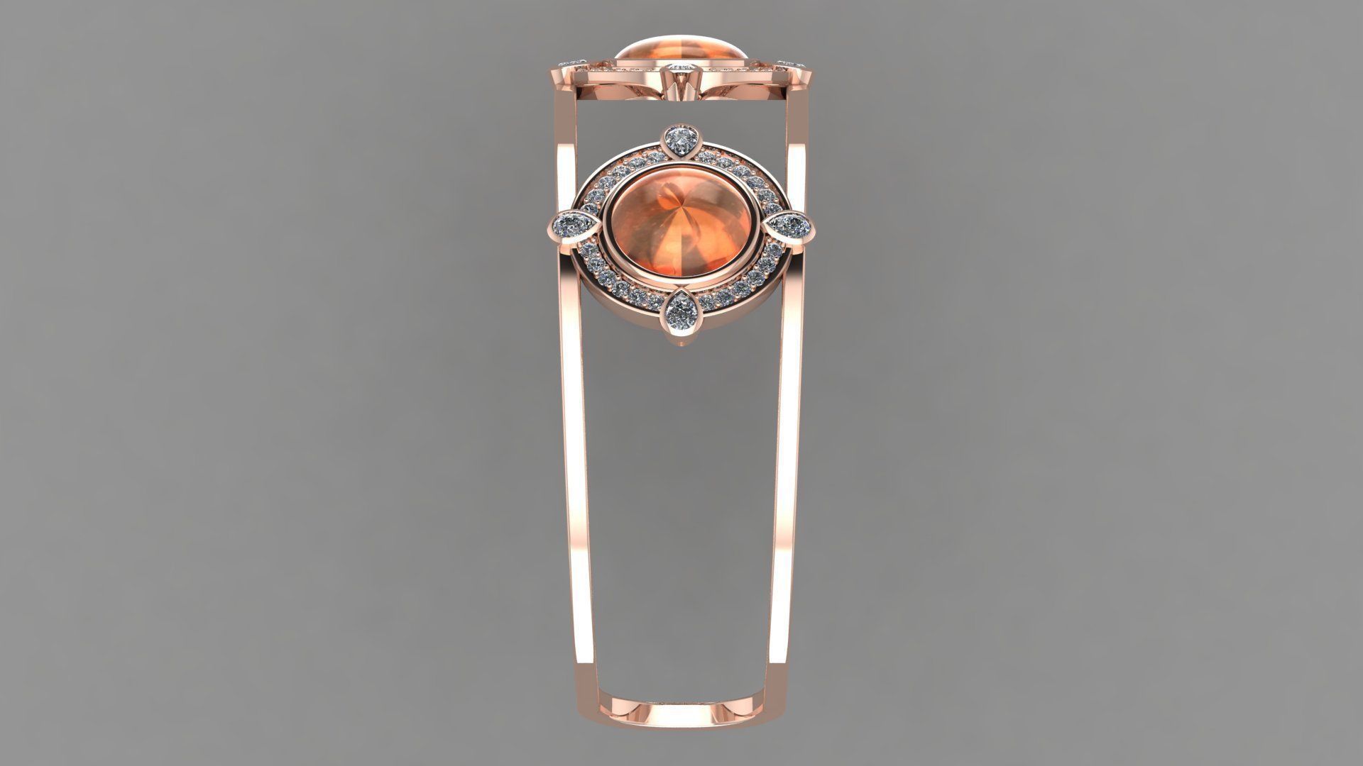 BPY-001 rose gold cuff ring with orange stones and diamonds 3D print model_4