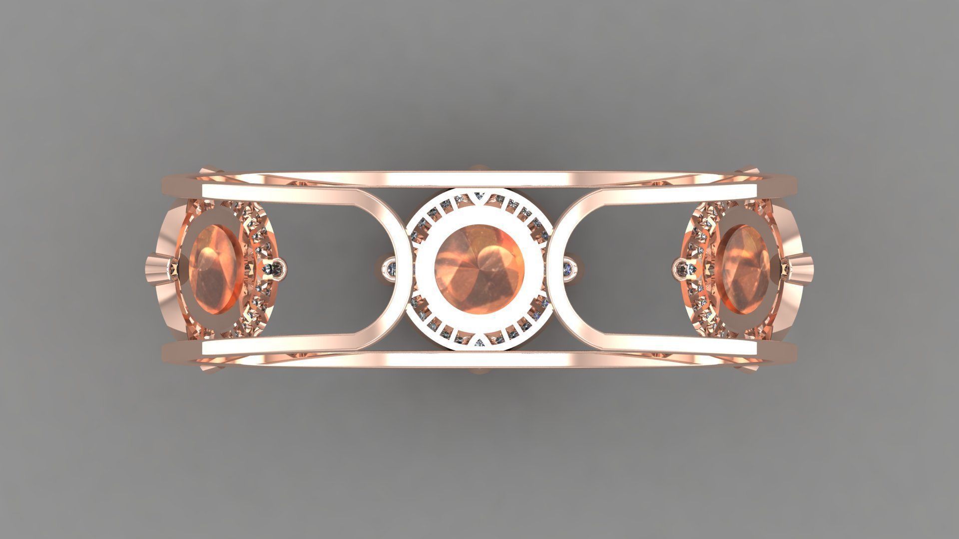 BPY-001 rose gold cuff ring with orange stones and diamonds 3D print model_3