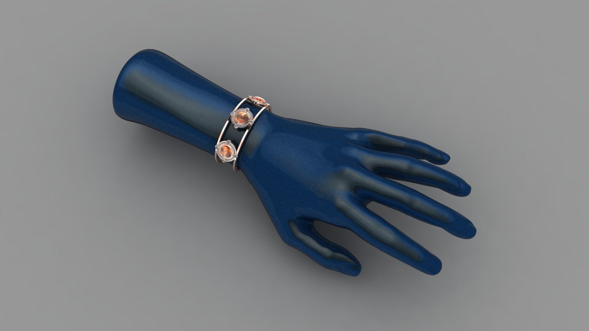 BPY-001 rose gold cuff ring with orange stones and diamonds 3D print model_6