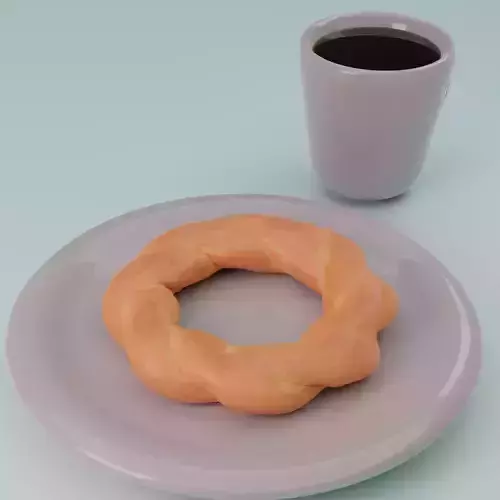 bagel doughnut on plate with cup of coffee
