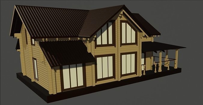 3D model of a house made of timber 3D model