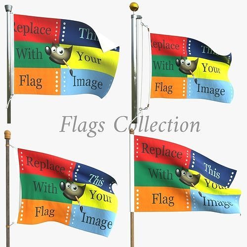 Flag Collection 1 pole flags 3D model