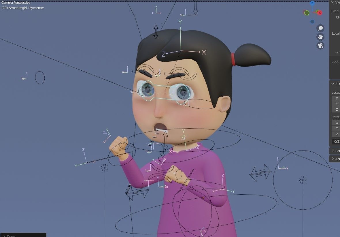 cartoon character girl by rig ready for animate Low-poly 3D model_1