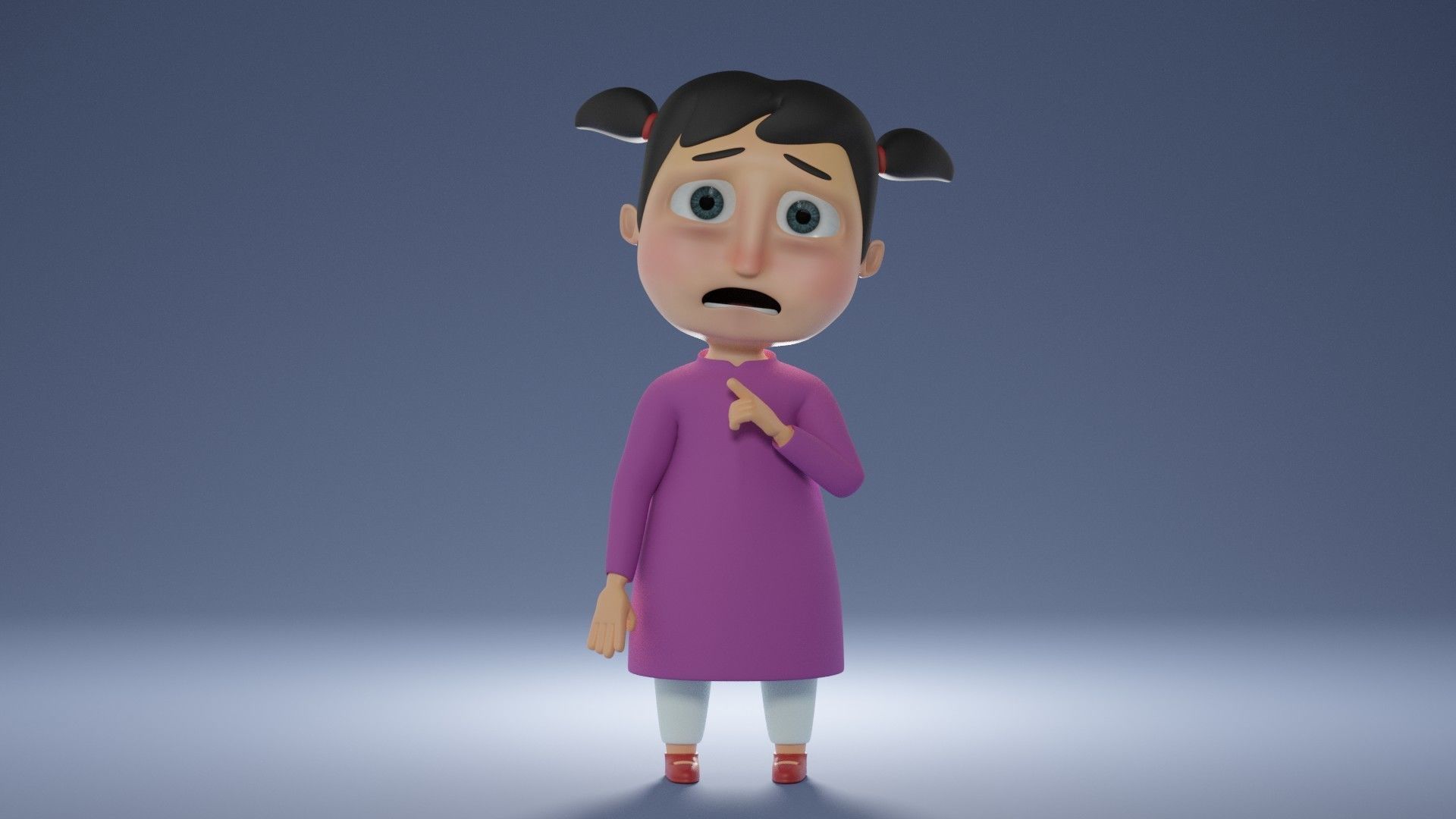 cartoon character girl by rig ready for animate Low-poly 3D model_2