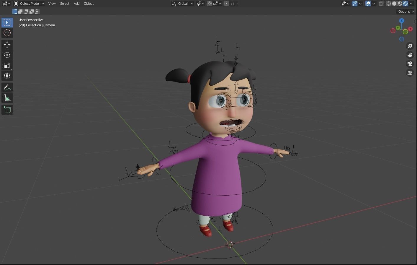 cartoon character girl by rig ready for animate Low-poly 3D model_6