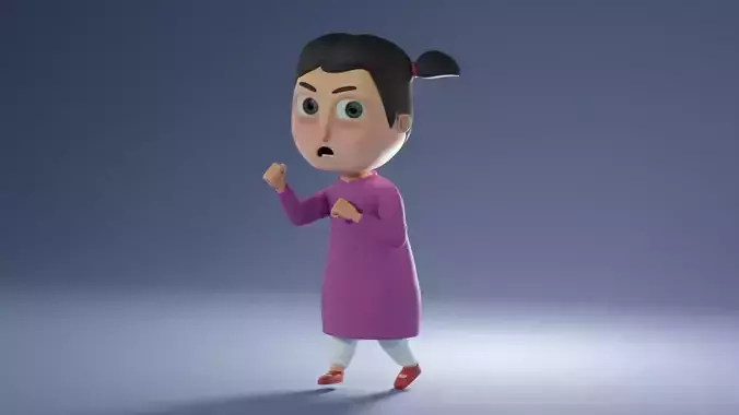 cartoon character girl by rig ready for animate