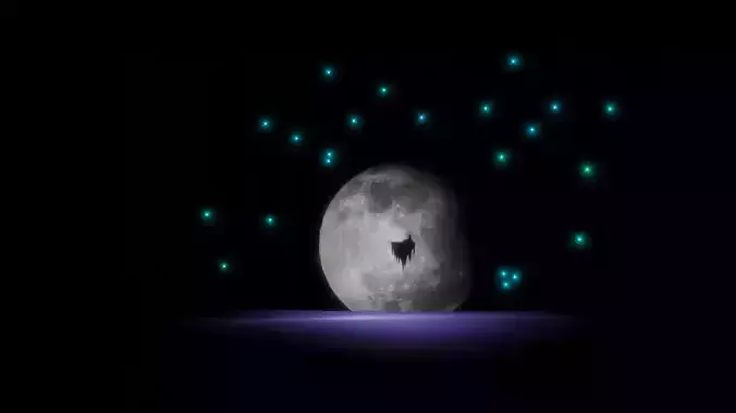 Island Floating through a Moonlit Sky 