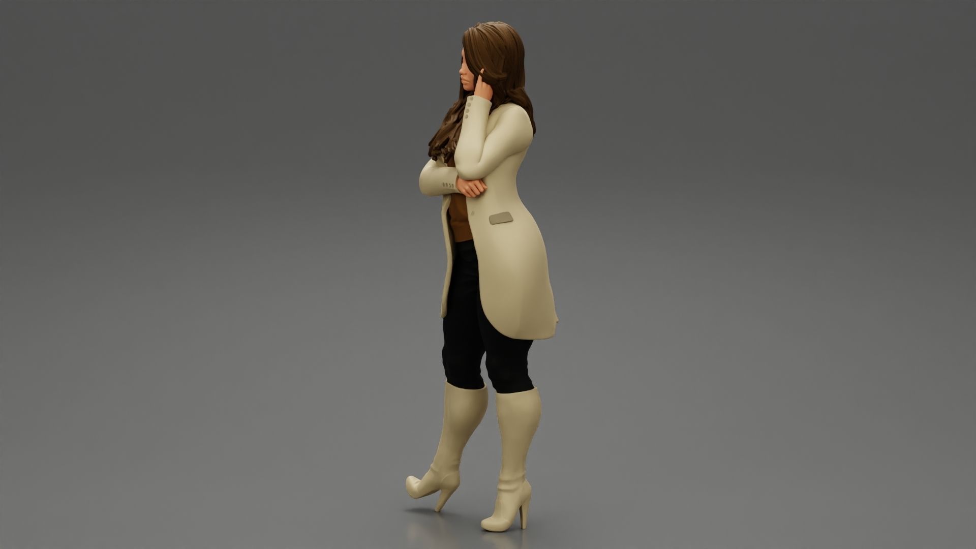 Young woman in coat posing on the street 3D print model_10