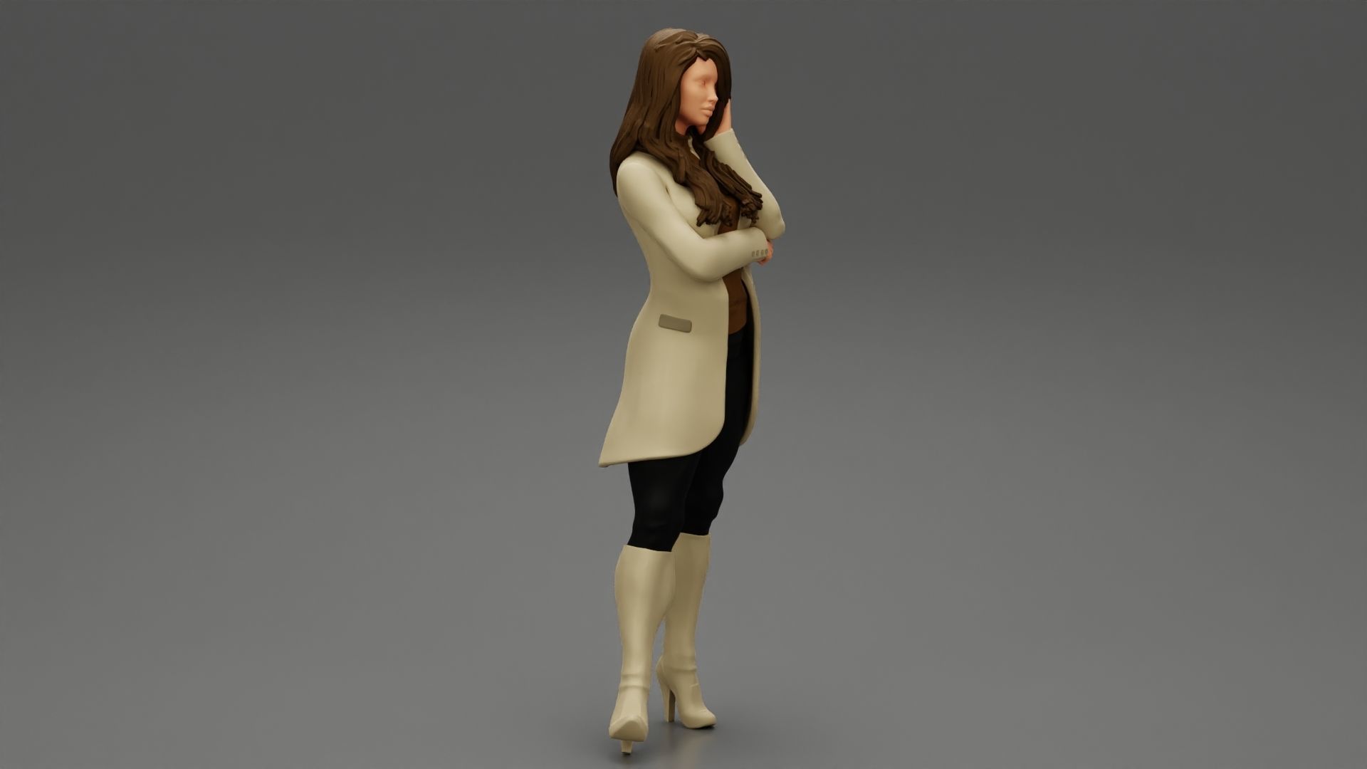 Young woman in coat posing on the street 3D print model_2