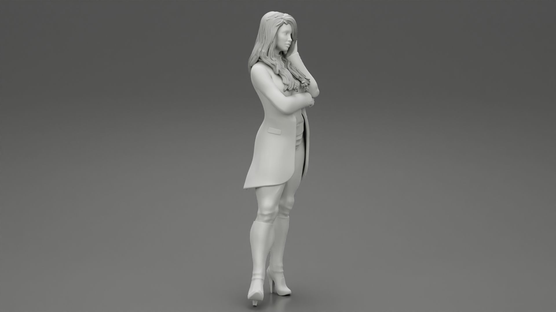 Young woman in coat posing on the street 3D print model_3