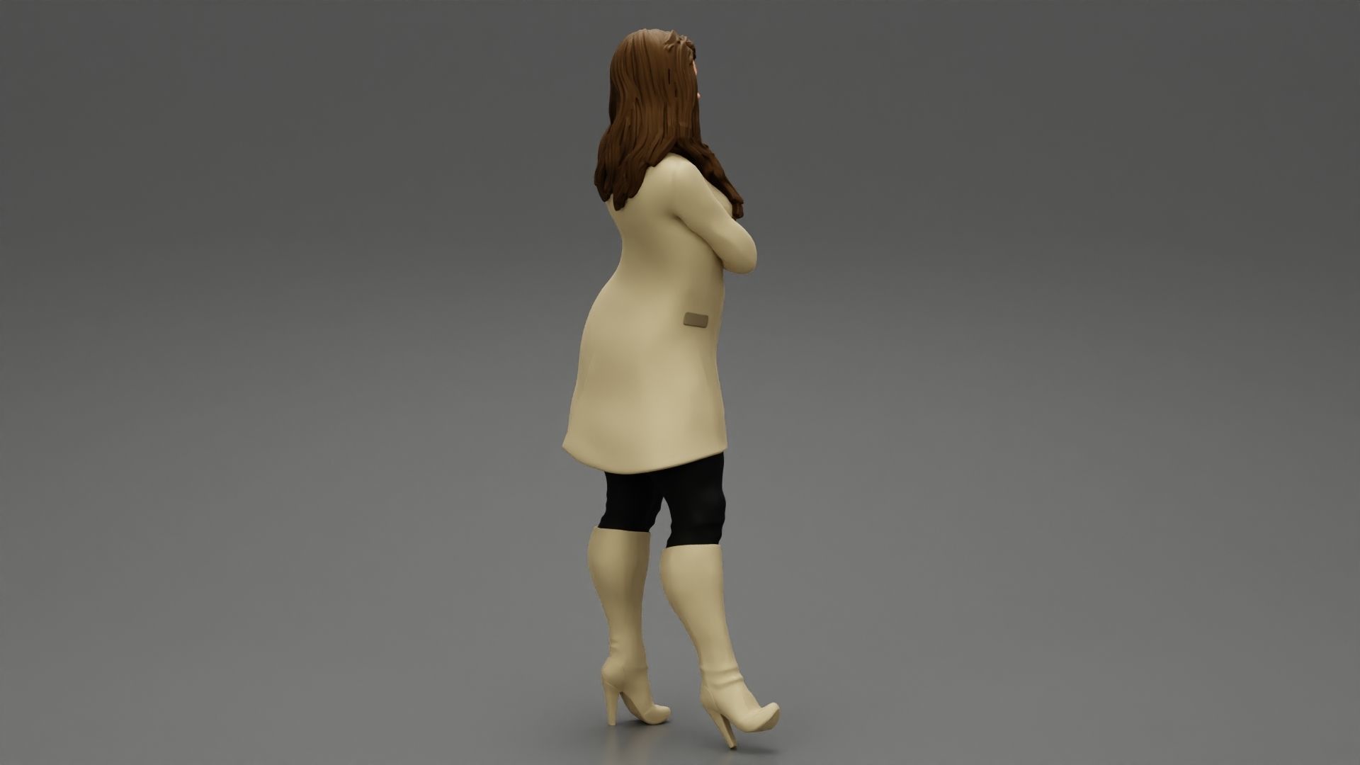 Young woman in coat posing on the street 3D print model_4
