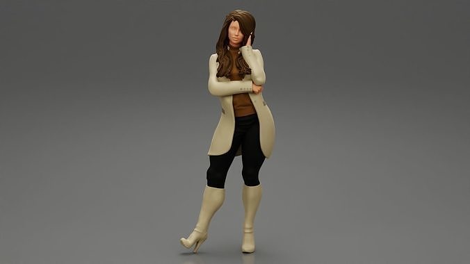 Young woman in coat posing on the street 3D print model