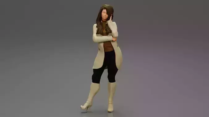 Young woman in coat posing on the street 3D print model
