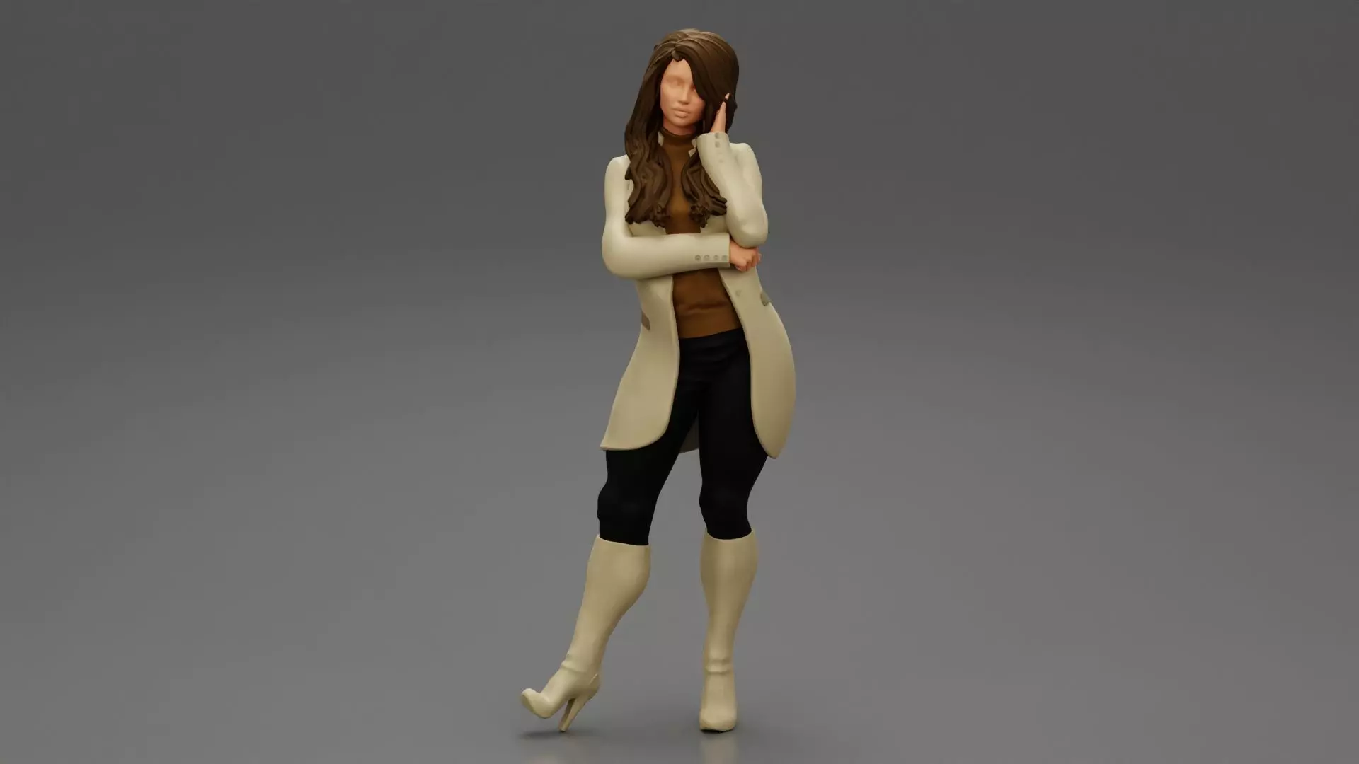 Young woman in coat posing on the street 3D print model_0