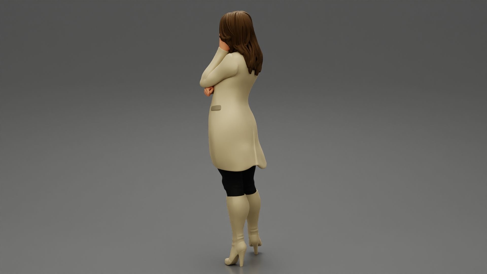 Young woman in coat posing on the street 3D print model_8