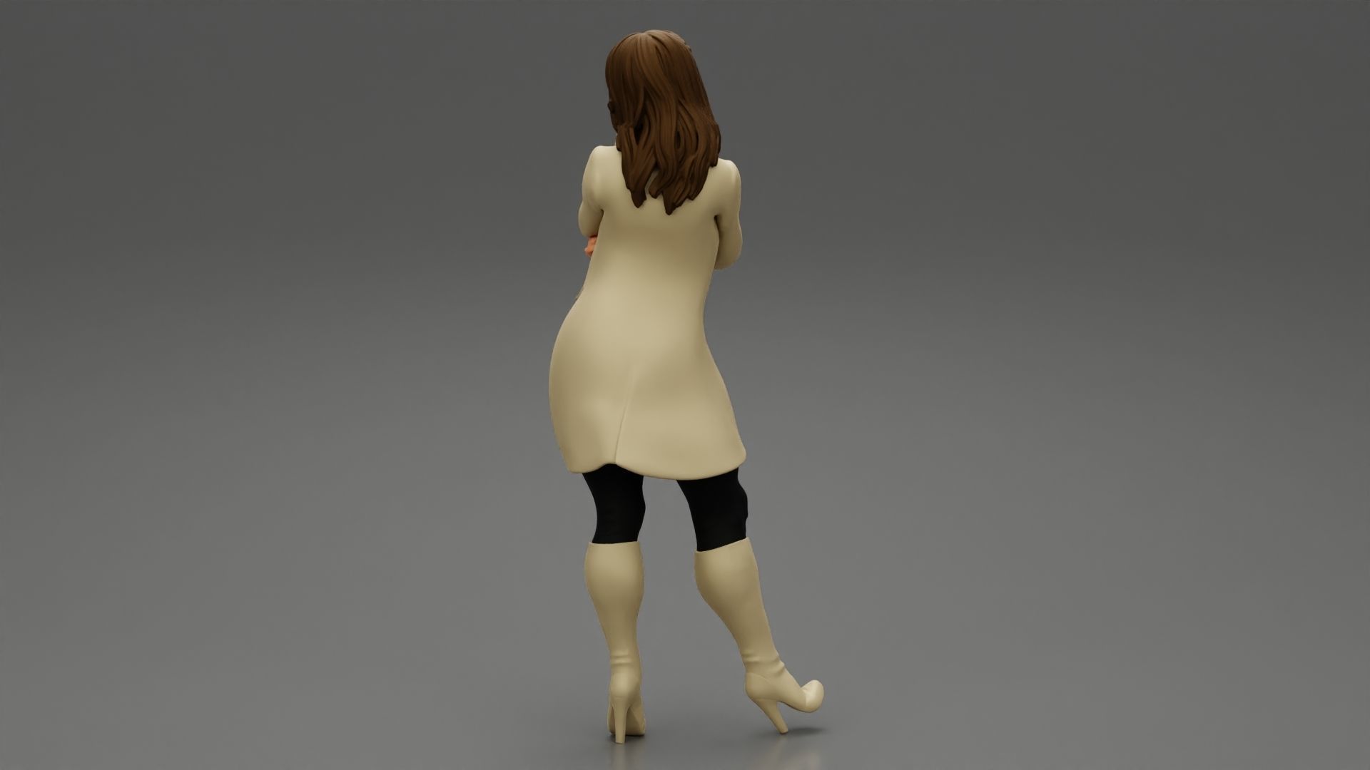 Young woman in coat posing on the street 3D print model_6