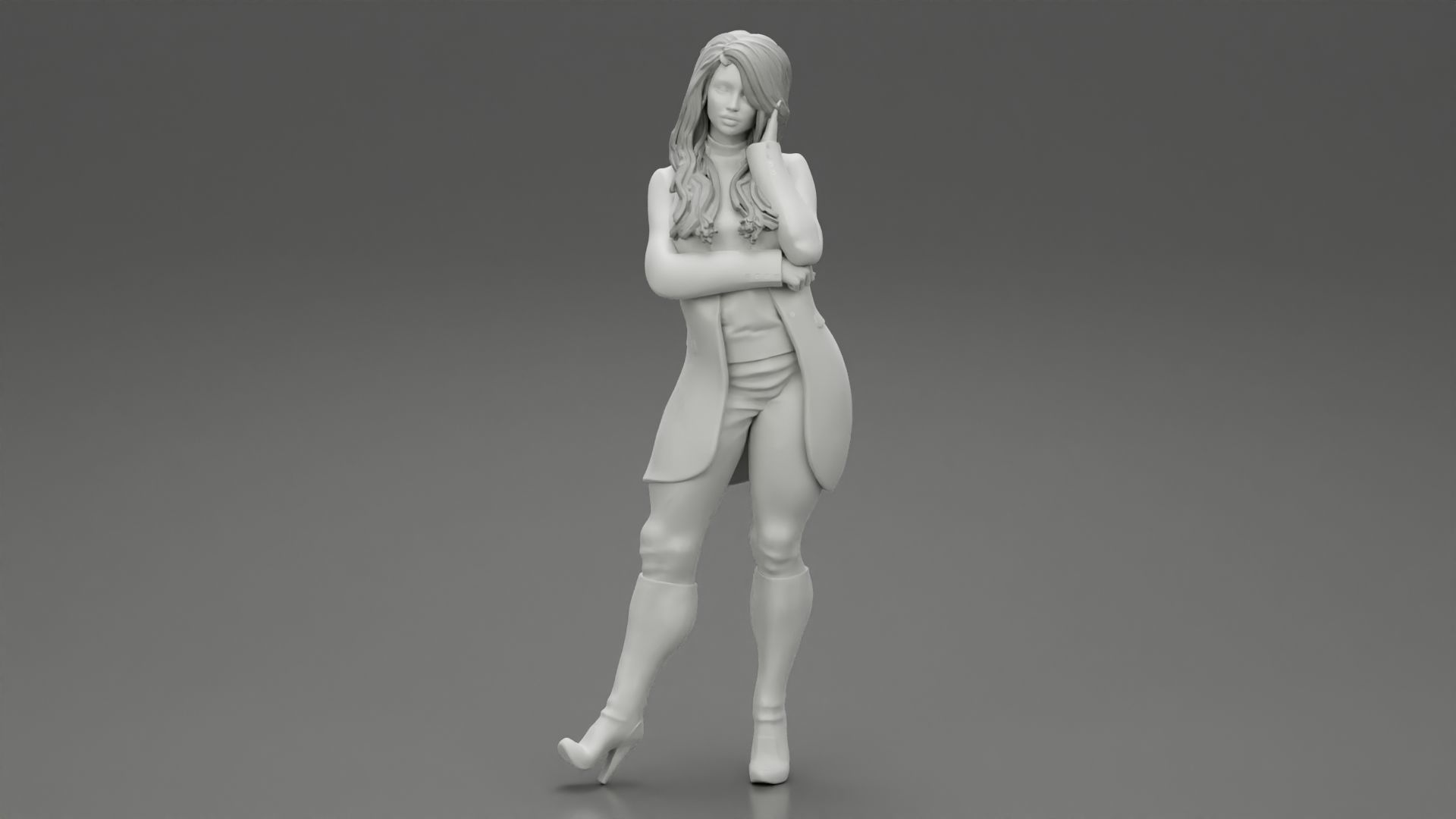 Young woman in coat posing on the street 3D print model_1