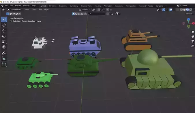 Toy tanks and rocket launcher not rigged 3D model