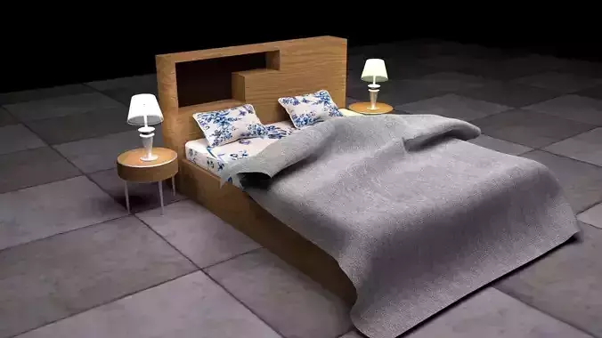 Bed 3D model bedroom with and two lamps