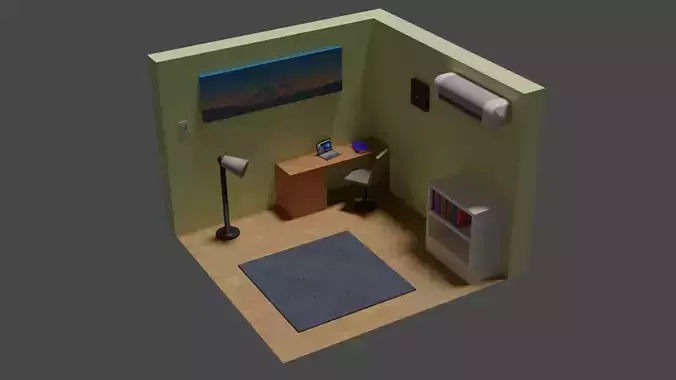 Low Poly Study Room Free low-poly 3D model