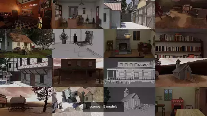 scenes house with different rooms and furniture 3D Model Collection