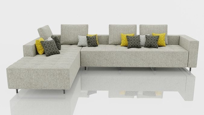 Corner White Sofa 3D model 4