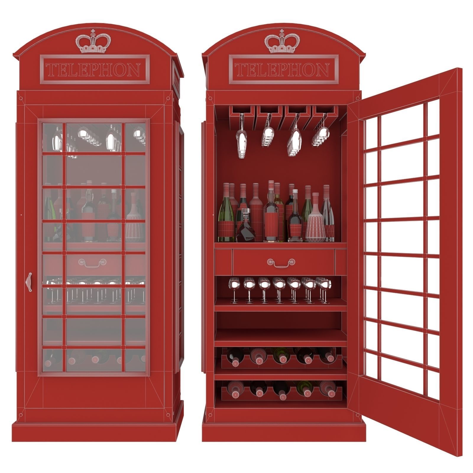 telephonbox telephone booth with wine bottles in it 3D model_5