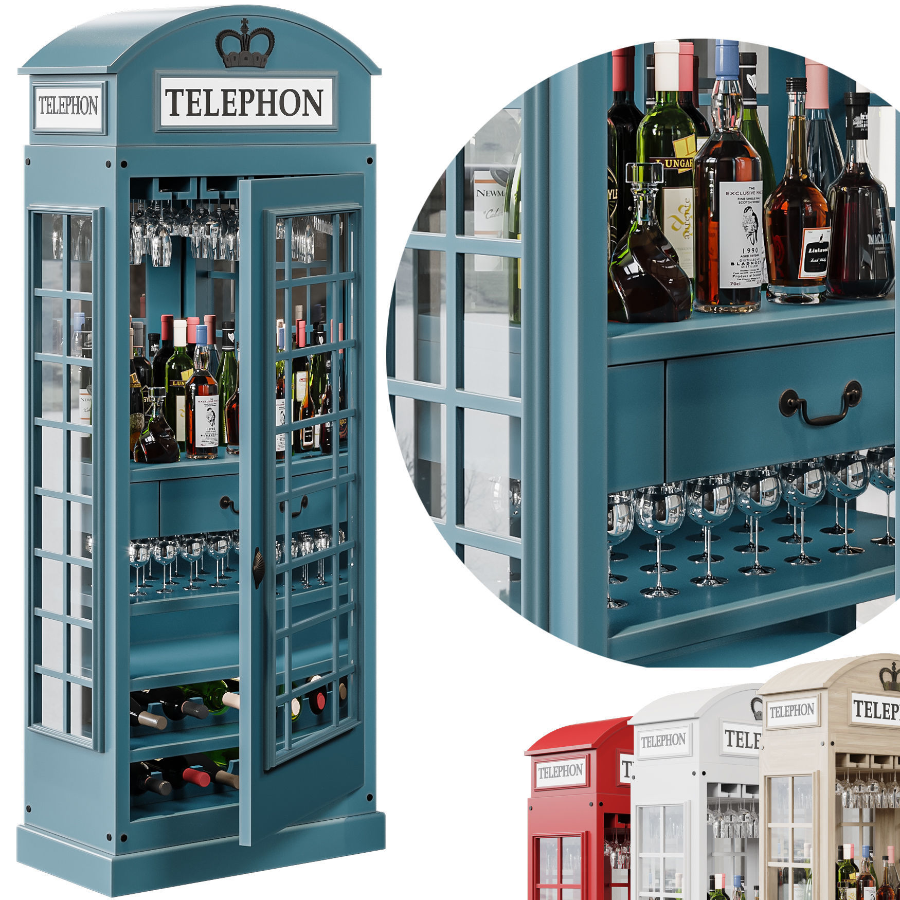 telephonbox telephone booth with wine bottles in it 3D model_2