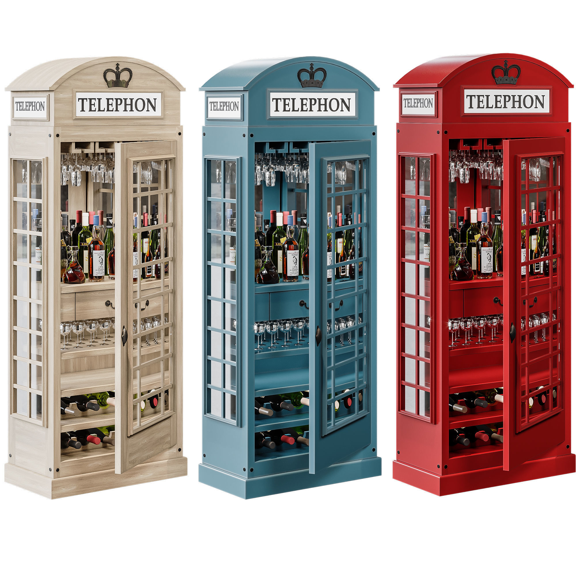 telephonbox telephone booth with wine bottles in it 3D model_3
