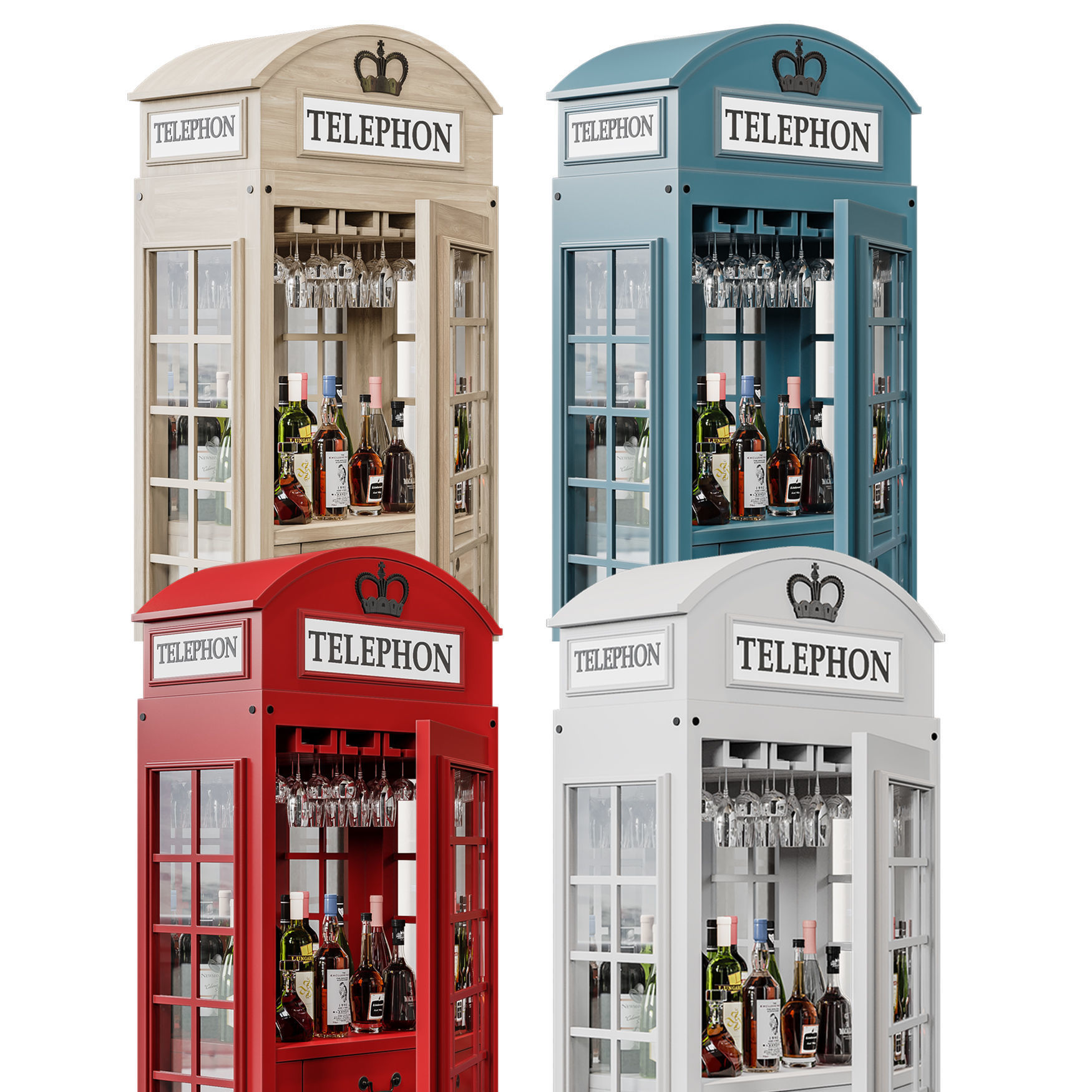 telephonbox telephone booth with wine bottles in it 3D model_4