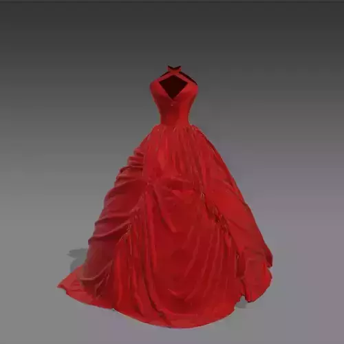 DRESS RED SATIN DRAPED GOWN LOOK