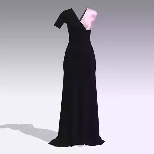 BLACK AND PINK COLOR BLOCK LONG DRESS ASYMETRIC SLEVEE