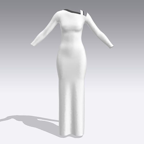 DRESS WHITE ASYMETRIC LOOK LONG DRESS 3D model