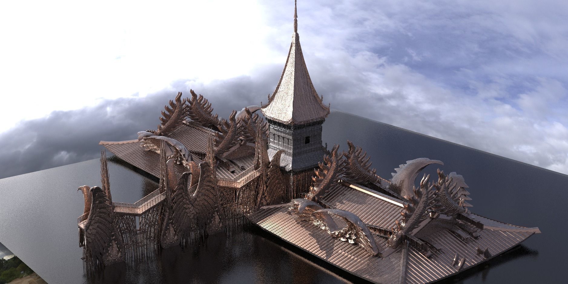 Emperor Dragon Winged Temple Fantasy kit 1 3D model_1
