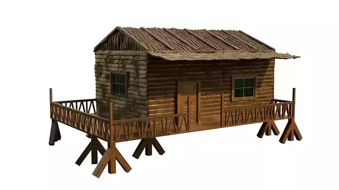 Realistic exterior wooden house model