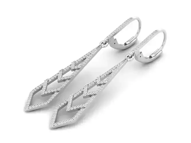 White Diamond Ladies Kite-Shape Dangling Drop Earrings