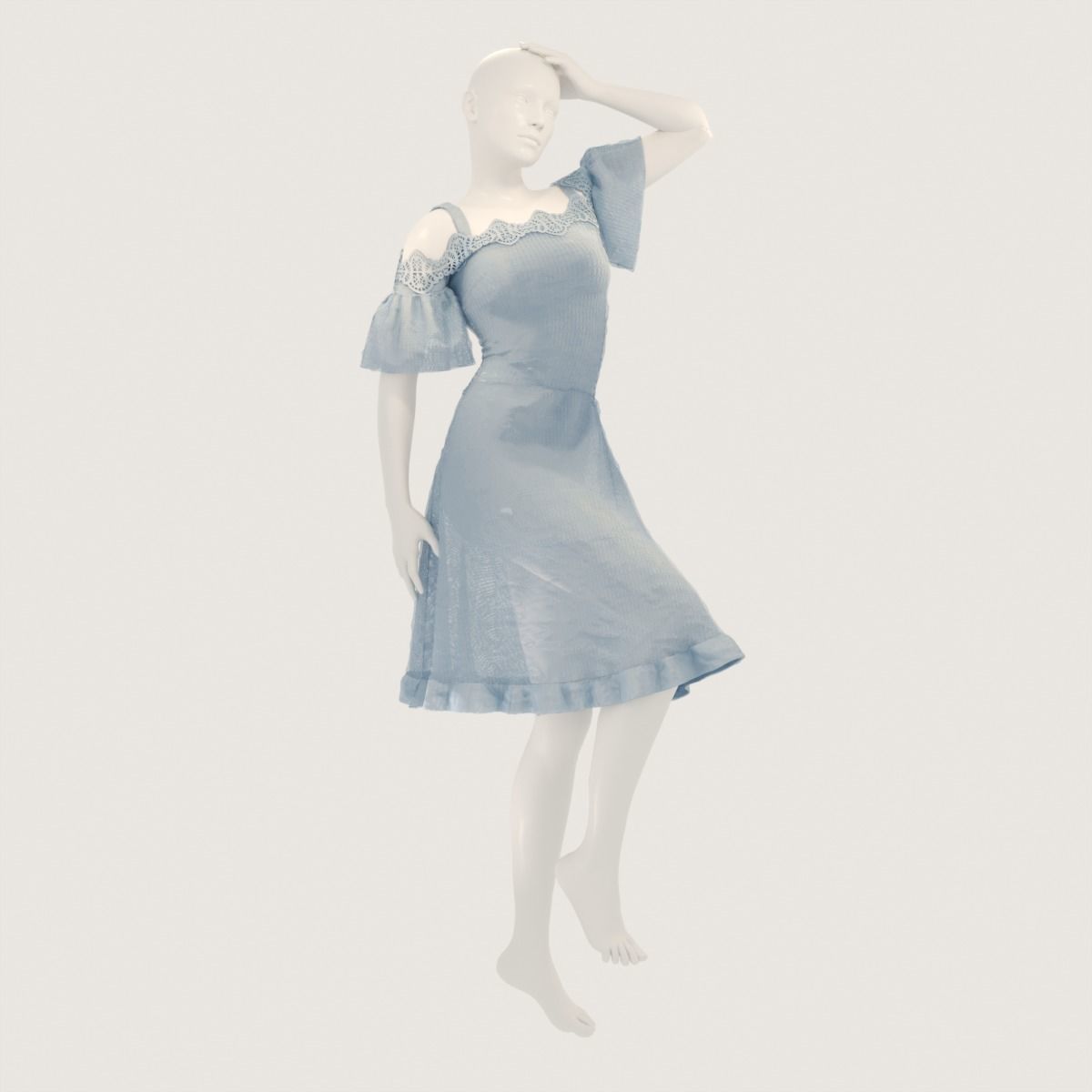 store-05 mannequin wearing striped romper 3D model_5