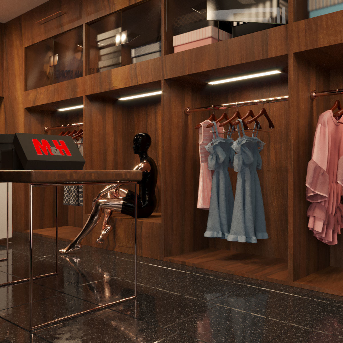 store-05 mannequin wearing striped romper 3D model_2