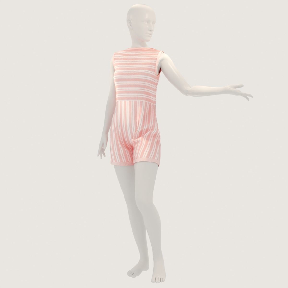 store-05 mannequin wearing striped romper 3D model_4