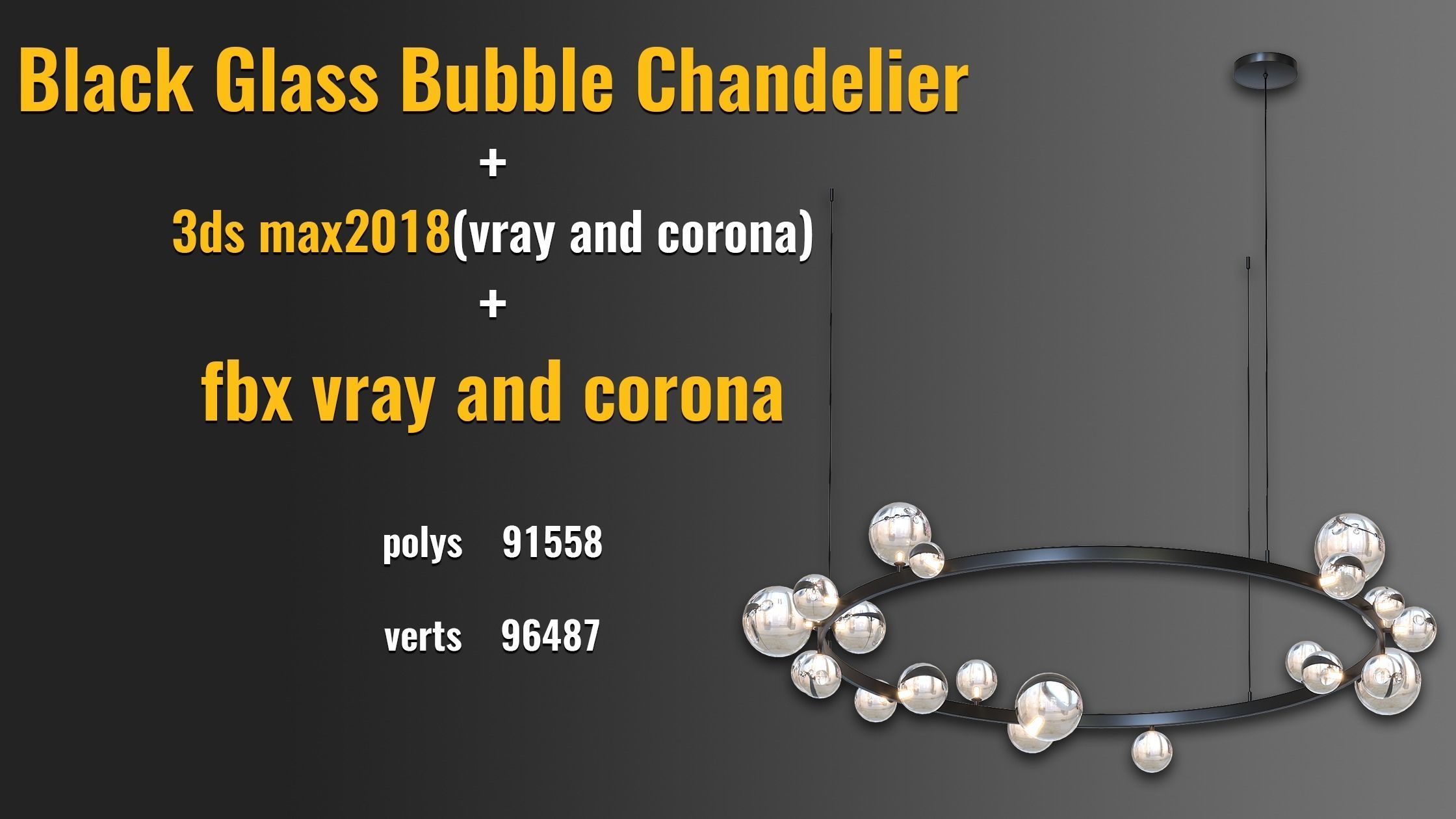 Black Glass Bubble Chandelier 3D model_4