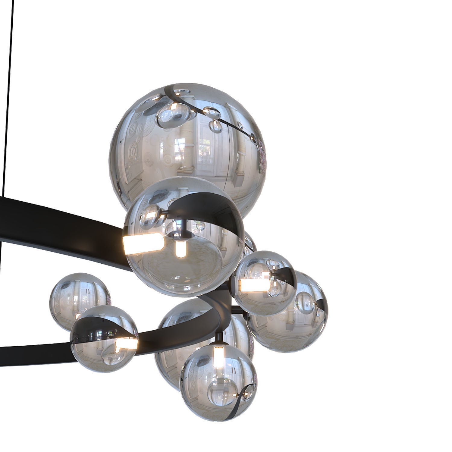 Black Glass Bubble Chandelier 3D model_1