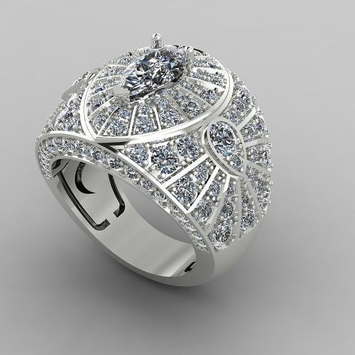 rings art deco style diamond ring 3D print model