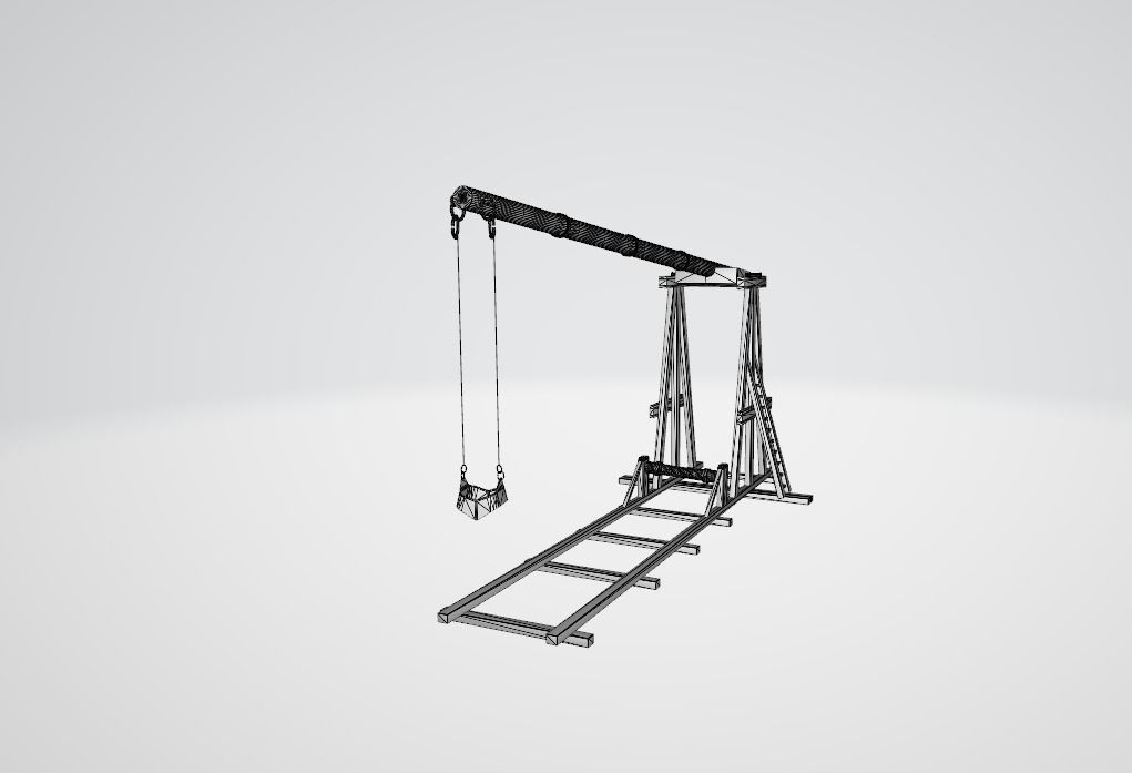 Trebuchet crane Low-poly 3D model_6