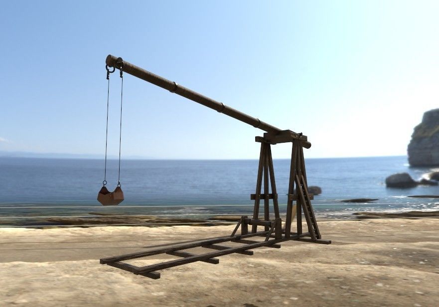 Trebuchet crane Low-poly 3D model_4