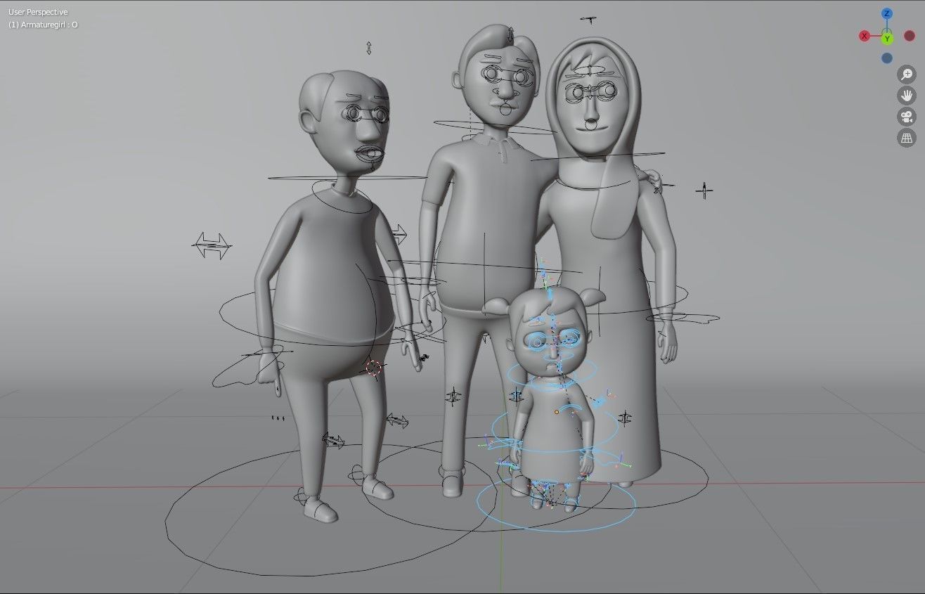 Cartoon Family Rigged 3D model - 4 characters low poly Low-poly 3D model_1
