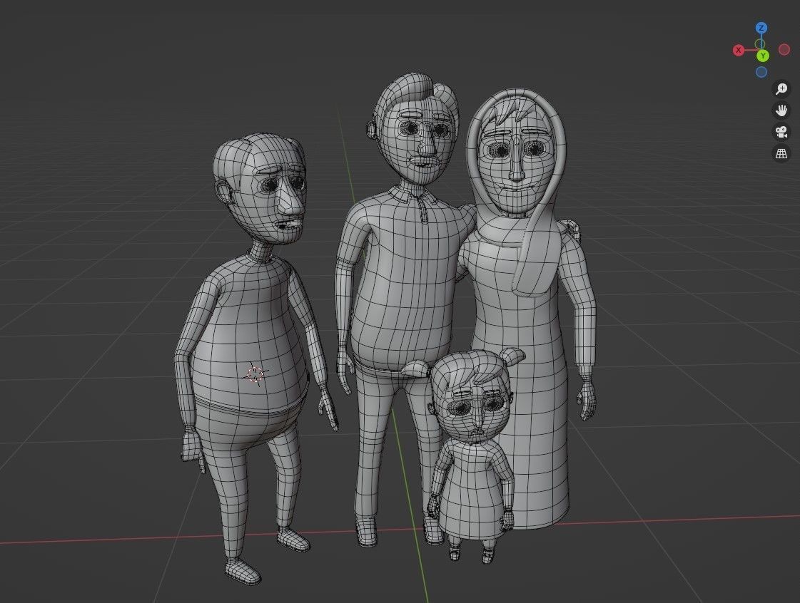 Cartoon Family Rigged 3D model - 4 characters low poly Low-poly 3D model_10