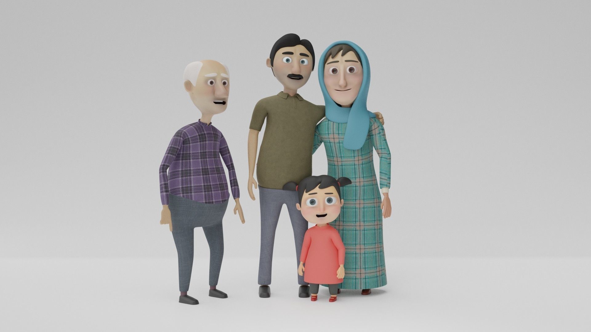 Cartoon Family Rigged 3D model - 4 characters low poly Low-poly 3D model_31